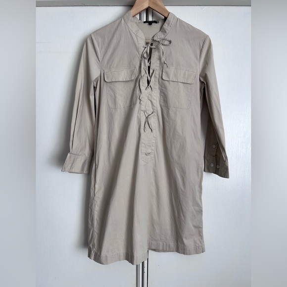 Theory Jullitah Light Poplin Lace Up Shift Dress Khaki Size 4 Monochrome Neutral - Picture 1 of 11